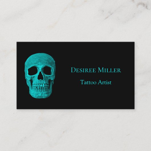 Carte De Visite Boutique de tatouage noir Turquoise gothique crâne (Devant)