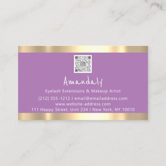 Carte De Visite Boutique d'or QR CODE Logo violet (Dos)