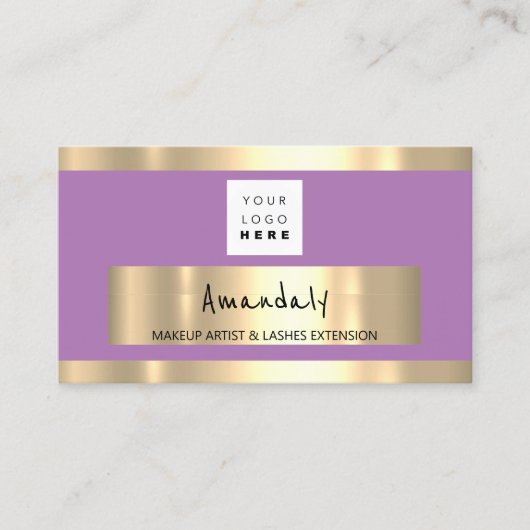 Carte De Visite Boutique d'or QR CODE Logo violet (Devant)