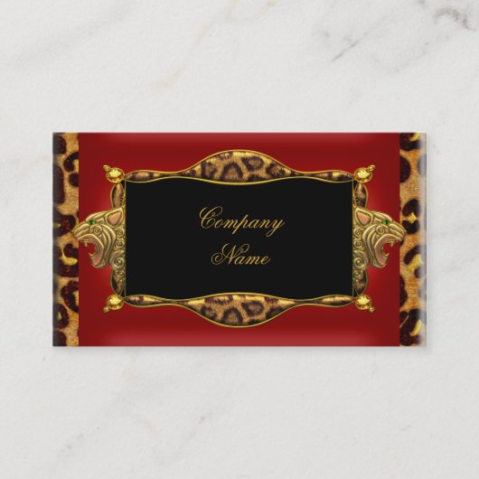 Carte De Visite Boutique élégante Leopard Red Black Gold 6 (Devant)