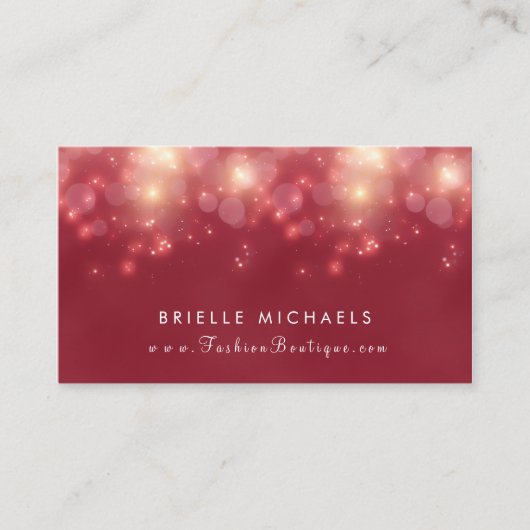 Carte De Visite Boutique élégante Red Luxe Bokeh Sparkle (Devant)