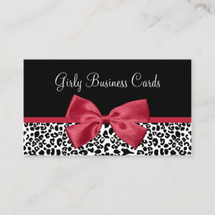 Carte De Visite Boutique Empreinte de léopard fille Cute Red Ribbo