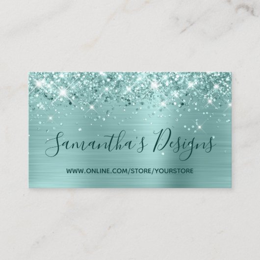 Carte De Visite Boutique en ligne Glittery Pale Turquoise (Devant)