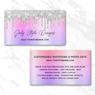 Carte De Visite Boutique en ligne Silver Glitter Drips Multi Ombre