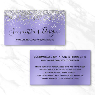 Carte De Visite Boutique en ligne Silver Glitter Periwinkle Blur
