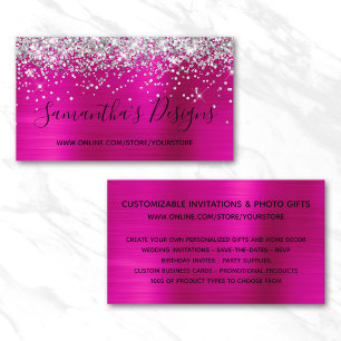 Carte De Visite Boutique en ligne Strass Argent Rose Chaud