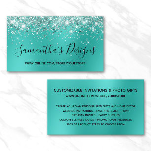 Carte De Visite Boutique en ligne Turquoise Pailleté Flou