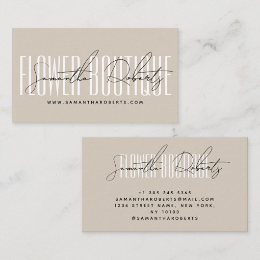 Carte De Visite Boutique fleuriste moderne beige (Devant / Derrière)
