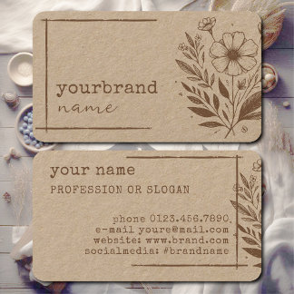 Carte De Visite Boutique Florale Rustique Fleur Kraft Papier Beige