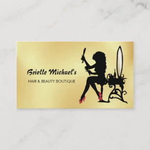 Carte De Visite Boutique glamour Faux Gold et Black Woman Hair