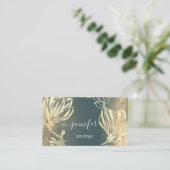 Carte De Visite Boutique Green Gold Fleurs QRCode (Debout devant)