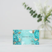 Carte De Visite Boutique luxueuse luxueuse fleurs d'or turquoise (Debout devant)