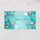 Carte De Visite Boutique luxueuse luxueuse fleurs d'or turquoise (Devant)