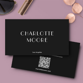 Carte De Visite Boutique minimaliste de typographie noir QR Code