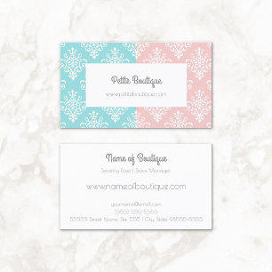 Carte De Visite Boutique Pastel Pink and Blue Damask