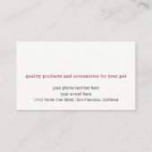 Carte De Visite Boutique pour animaux de compagnie professionnelle (Dos)