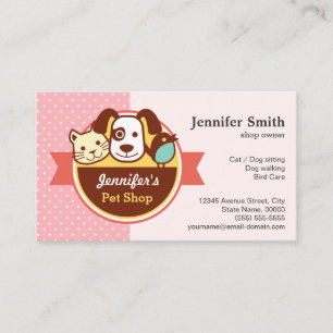Carte De Visite Boutique pour animaux - Pois roses