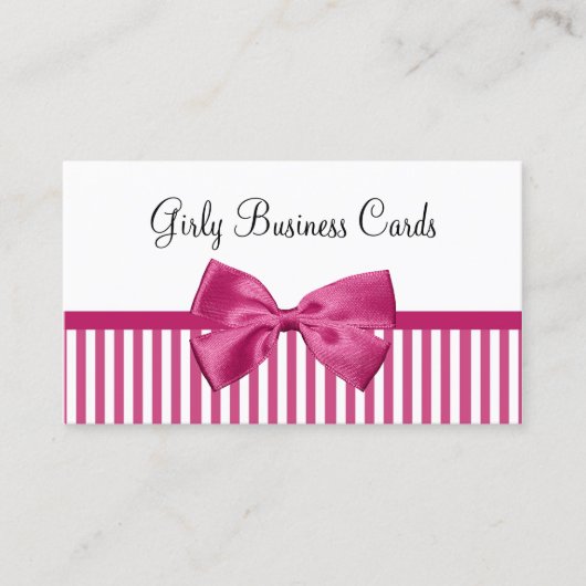 Carte De Visite Boutique Ruban Rayure Rose (Devant)