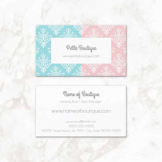 Carte De Visite Boutique Sweet Pastel Rose et Bleu Damas