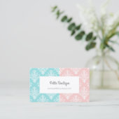 Carte De Visite Boutique Sweet Pastel Rose et Bleu Damas (Debout devant)