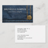 Carte De Visite Bouton Jeans bleu et pointillés (Devant / Derrière)