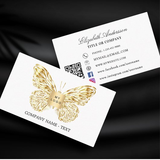 Carte De Visite Bouton or blanc logo QR code