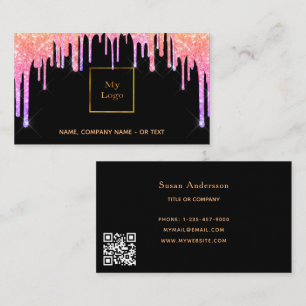 Carte De Visite Boutons de parties scintillant de code QR rose noi