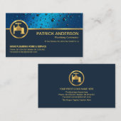 Carte De Visite Bouts d'eau bleu professionnel Gold Faucet Plumber (Devant / Derrière)