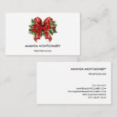 Carte De Visite Bow de Noël Festif Rouge et Or (Devant / Derrière)