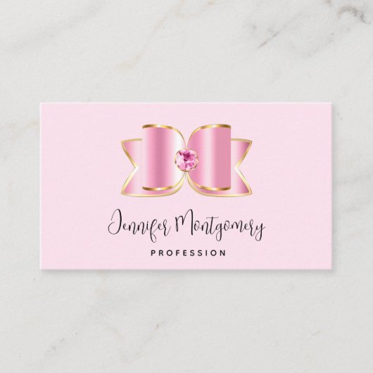 Carte De Visite Bow en verre rose avec pierre centrale (Devant)