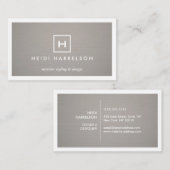 Carte De Visite BOX LOGO avec VOTRE INITIAL/MONOGRAM sur LINEN GRA (Devant / Derrière)