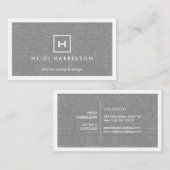Carte De Visite BOX LOGO avec VOTRE INITIAL/MONOGRAM sur LINEN GRA (Devant / Derrière)