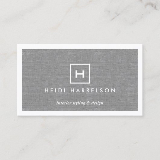 Carte De Visite BOX LOGO avec VOTRE INITIAL/MONOGRAM sur LINEN GRA (Devant)