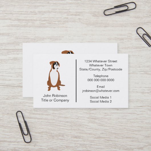 Carte De Visite Boxer Chien Design Embarquement Kennels (Devant/Arrière en situation)