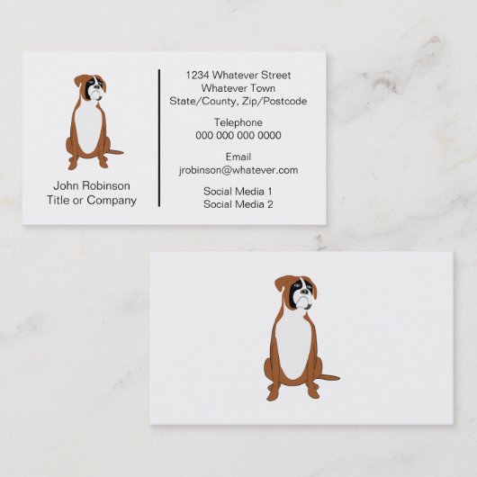 Carte De Visite Boxer Chien Design Embarquement Kennels (Devant / Derrière)