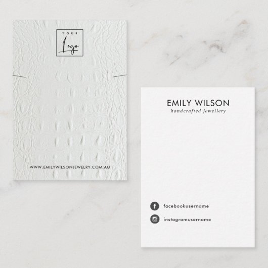 CARTE DE VISITE BRACELET EN CUIR BLANC TEXTURE EN COULEUR (Devant / Derrière)