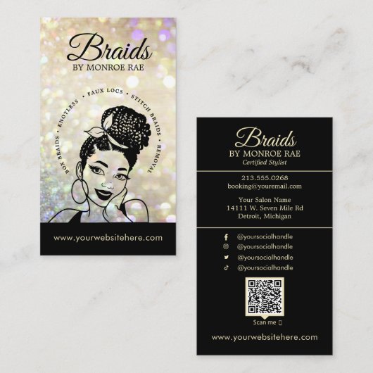 Carte De Visite Braider/Braids/Braids/Braiding/Salon - Code/Logo Q (Devant / Derrière)