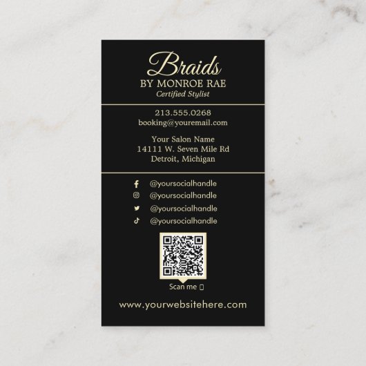 Carte De Visite Braider/Braids/Braids/Braiding/Salon - Code/Logo Q (Dos)