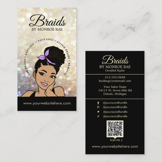 Carte De Visite Braider/Braids/Braids/Braiding/Salon - QR Code Bus (Devant / Derrière)