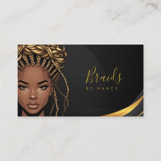 Carte De Visite Braids Black And Gold Business Card (Devant)