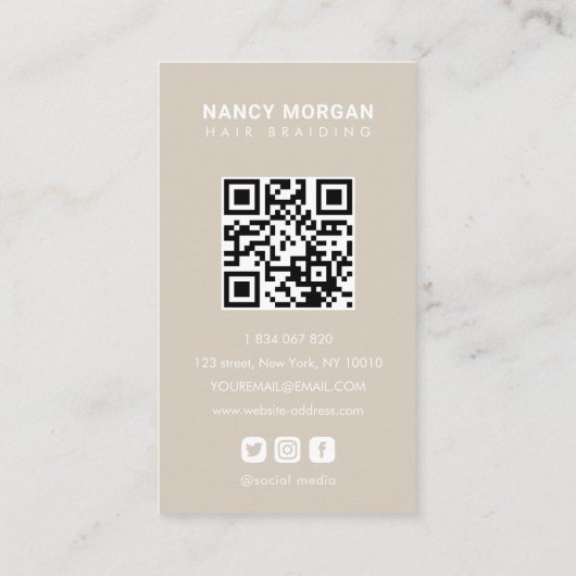 Carte De Visite Braids Calligraphy Script Photo Collage Beige  (Dos)