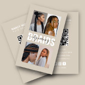 Carte De Visite Braids Calligraphy Script Photo Collage Beige 
