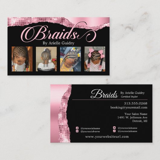Carte De Visite Braids Hair Braiding Stylist Salon Ajouter Photos (Devant / Derrière)