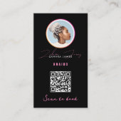 Carte De Visite Braids Hair Discount Loyalty QR Code Black Pink (Devant)