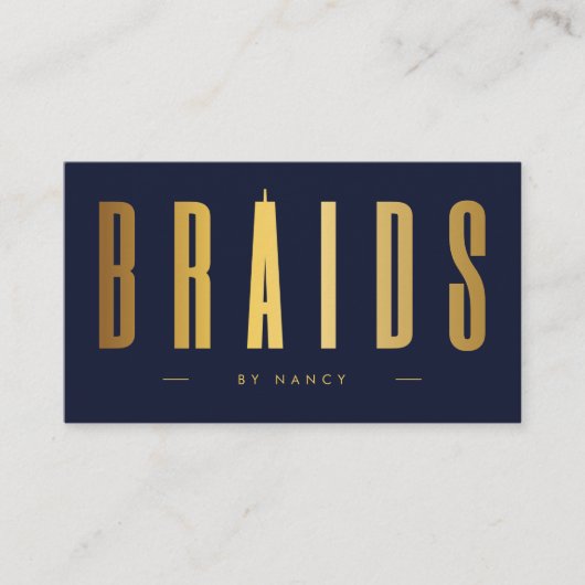 Carte De Visite Braids Marine Et Or QR Code & Logo (Devant)