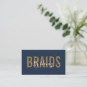 Carte De Visite Braids Marine Et Typographie Or (Debout devant)