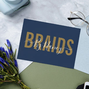 Carte De Visite Braids Marine Et Typographie Or