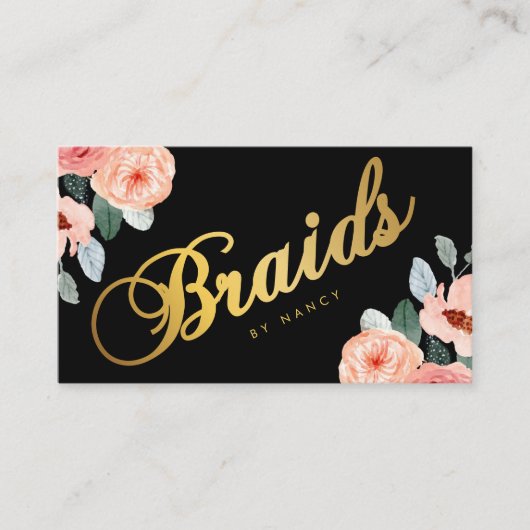 Carte De Visite Braids or Script Calligraphie Aquarelle Florale (Devant)