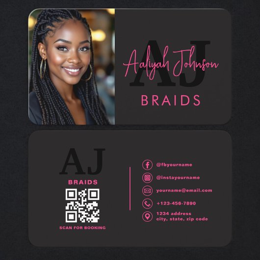 Carte De Visite Braids Stylist Branding Photo QR Code