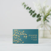 Carte De Visite Branche Arbre d'or sur Turquoise (Debout devant)